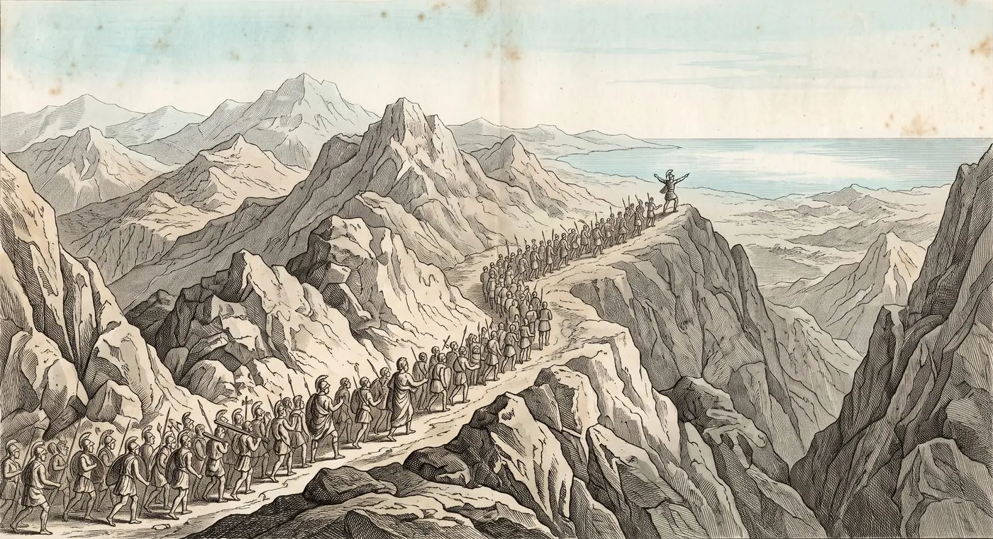 The cover plate for Anabasis in Bematist, a hand-tinted engraving