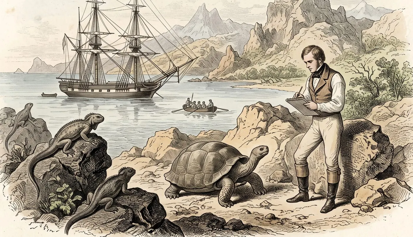The cover plate for The Voyage of the Beagle in Bematist, a hand-tinted engraving