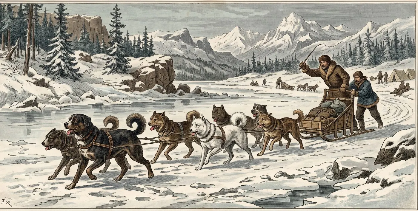 The cover plate for The Call of the Wild in Bematist, a hand-tinted engraving