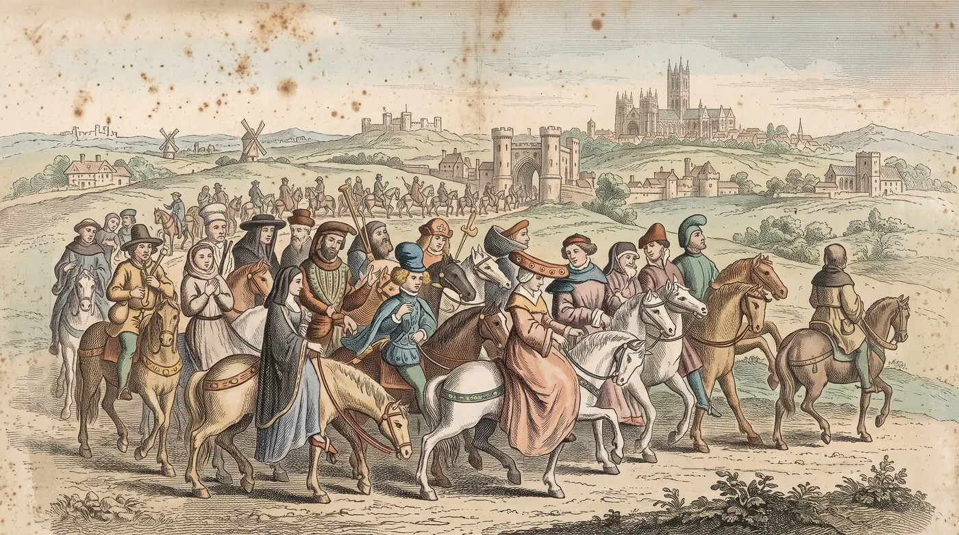 The cover plate for The Canterbury Tales in Bematist, a hand-tinted engraving