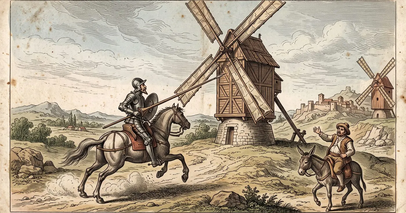 The cover plate for Don Quixote in Bematist, a hand-tinted engraving
