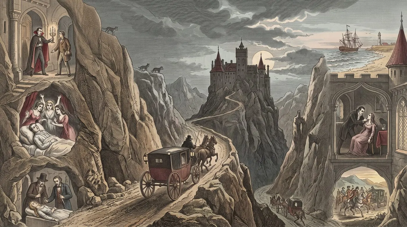 The cover plate for Dracula in Bematist, a hand-tinted engraving