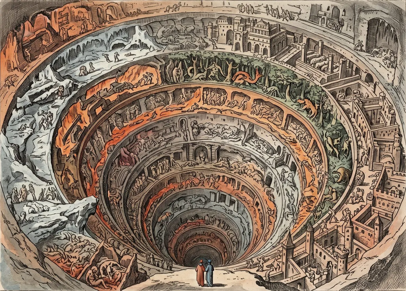 The cover plate for Inferno in Bematist, a hand-tinted engraving
