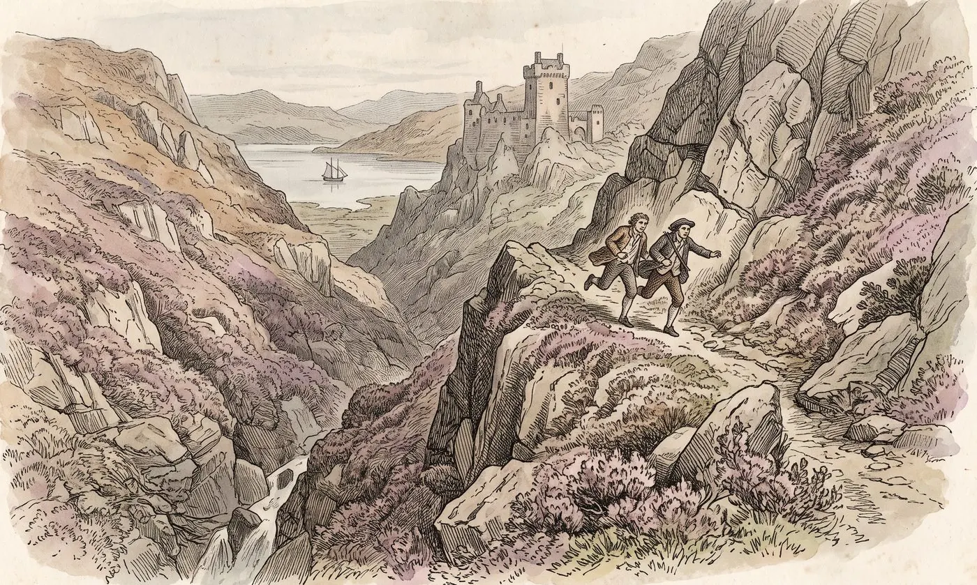The cover plate for Kidnapped in Bematist, a hand-tinted engraving