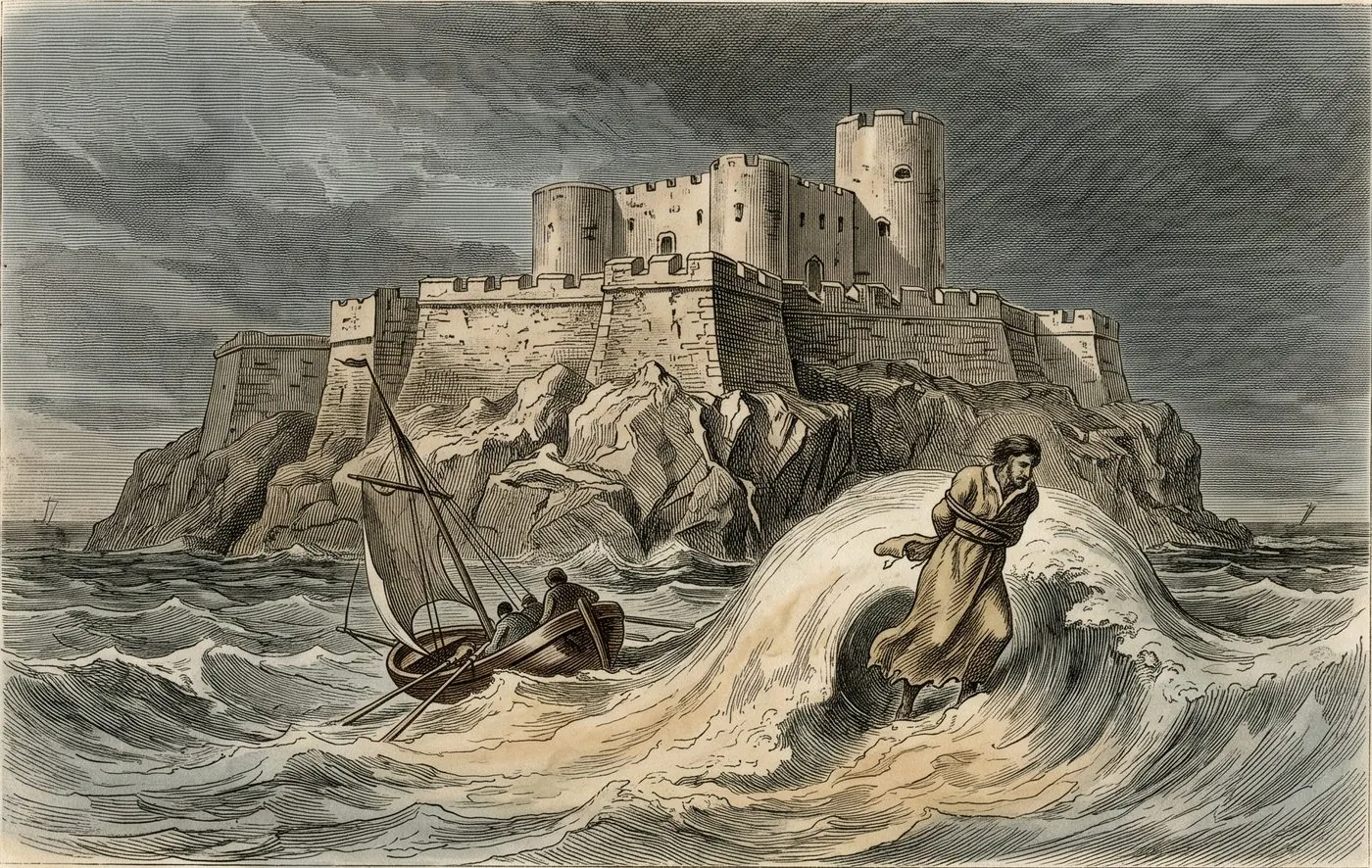The cover plate for The Count of Monte Cristo in Bematist, a hand-tinted engraving