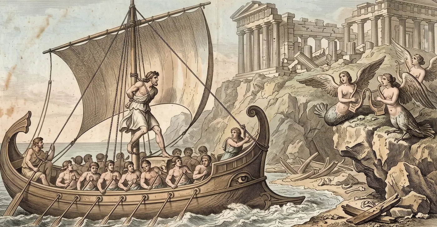 The cover plate for The Odyssey in Bematist, a hand-tinted engraving