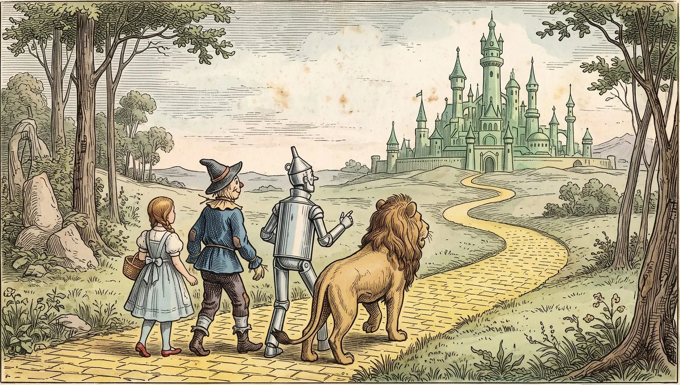 The cover plate for The Wizard of Oz in Bematist, a hand-tinted engraving