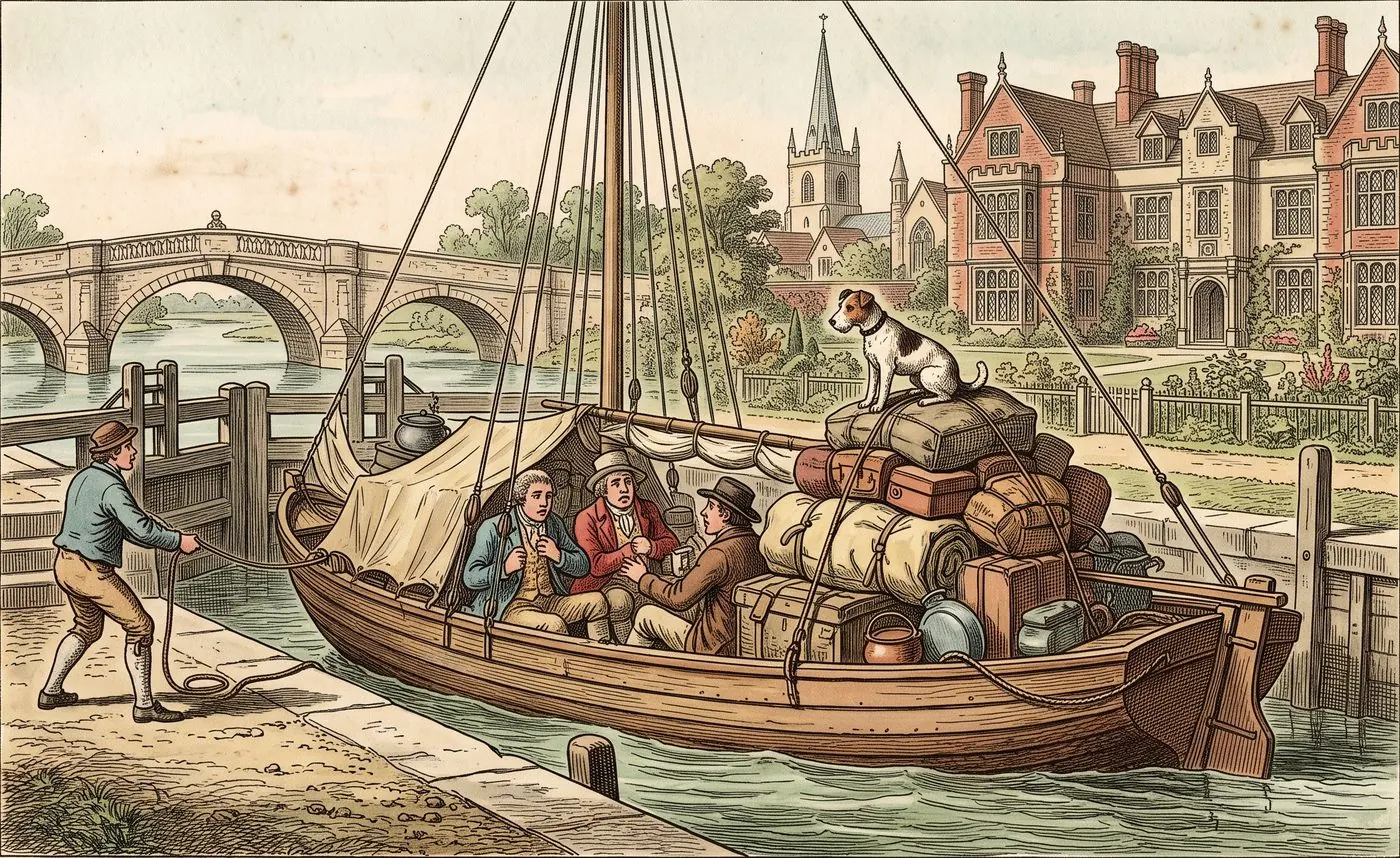 The cover plate for Three Men in a Boat in Bematist, a hand-tinted engraving