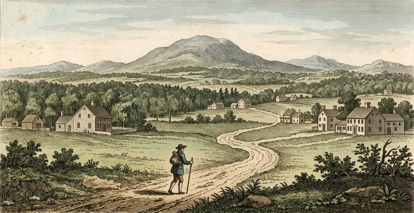 The cover plate for A Walk to Wachusett in Bematist, a hand-tinted engraving